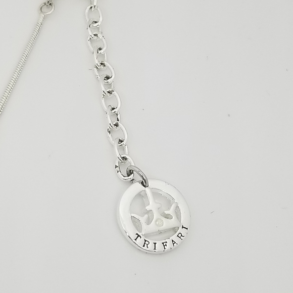 TRIFARI VINTAGE CHROME SILVER SNAKE CHAIN & CRYSTAL PENDANT NECKLACE - Picture 7 of 8